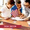 G128 American USA Deluxe Desk Flag Set | 8.5x5.5 In | Printed 300D Polyester, with Silver Dome and Base, 15" Metal Pole, Decorations For Office, Home and Festival Events Celebration